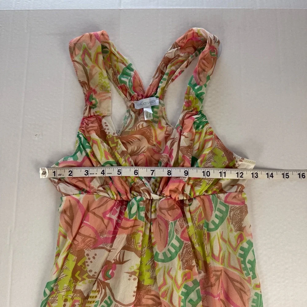 On Gossamer Multicolor Sheer Crisscross Halter Floral Mini‎ Dress Empire Waist S